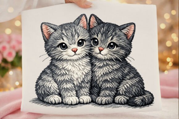 Cute Two Tabby Cats Kittens Embroidery P Review