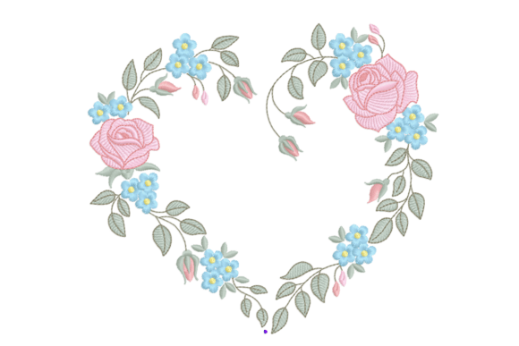 Floral Heart Embroidery Design with Rose